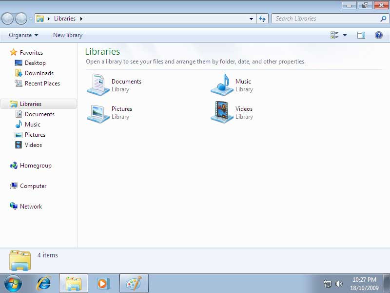 Libraries of documents, music, pictures and video with navigation bar