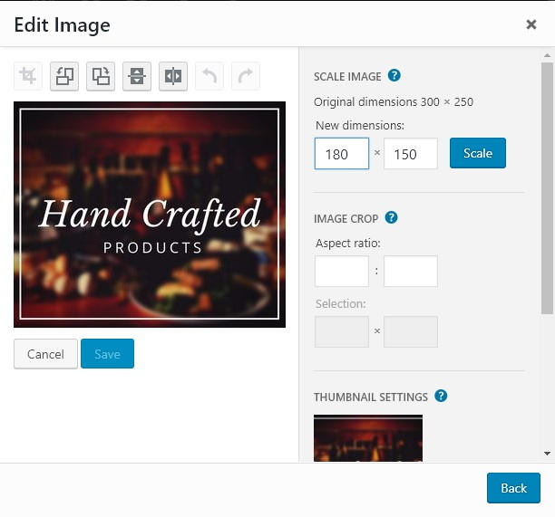 WordPress image sizing and editing tool